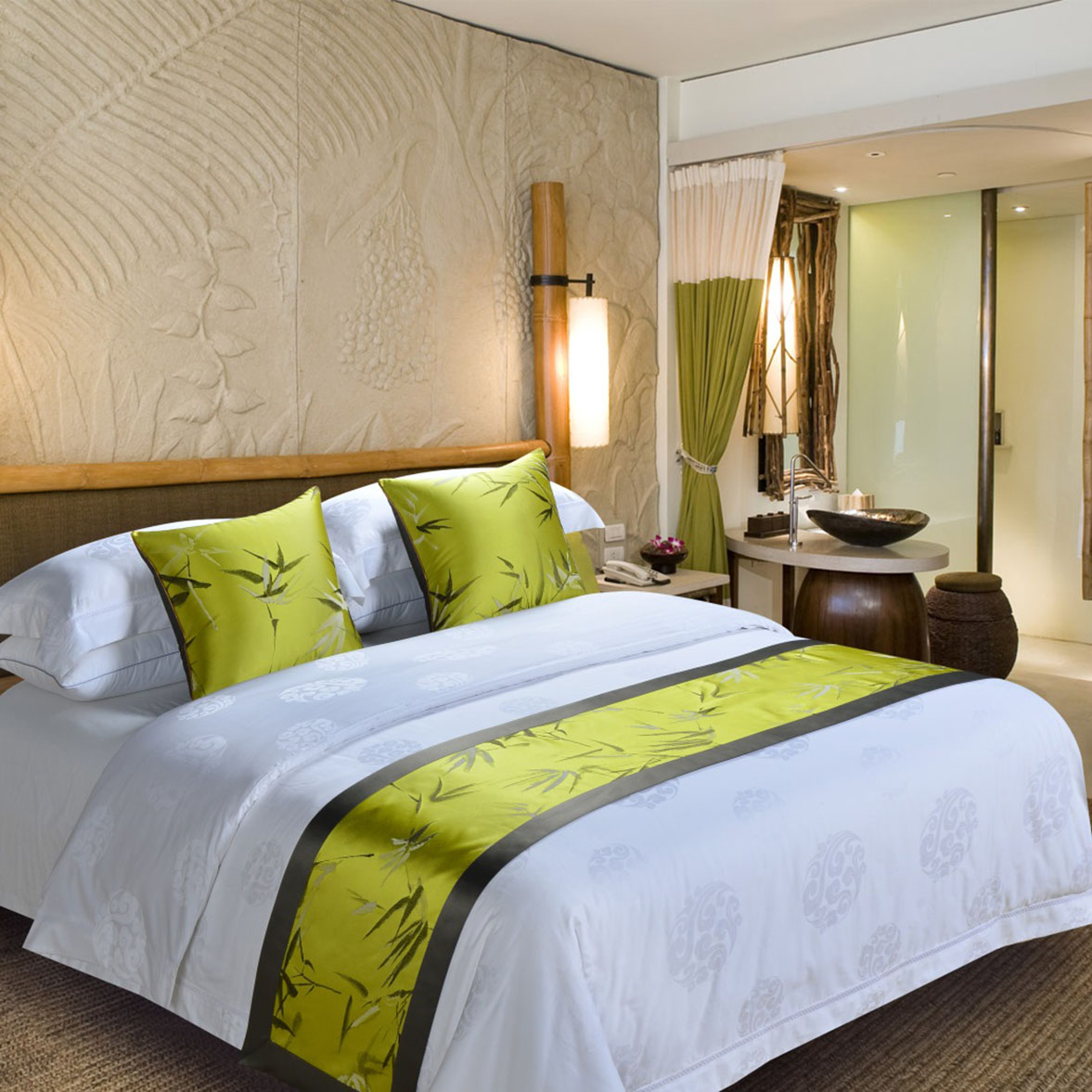 Polyester hotel bed runner hotel bed flag bed skirt cushion pillow