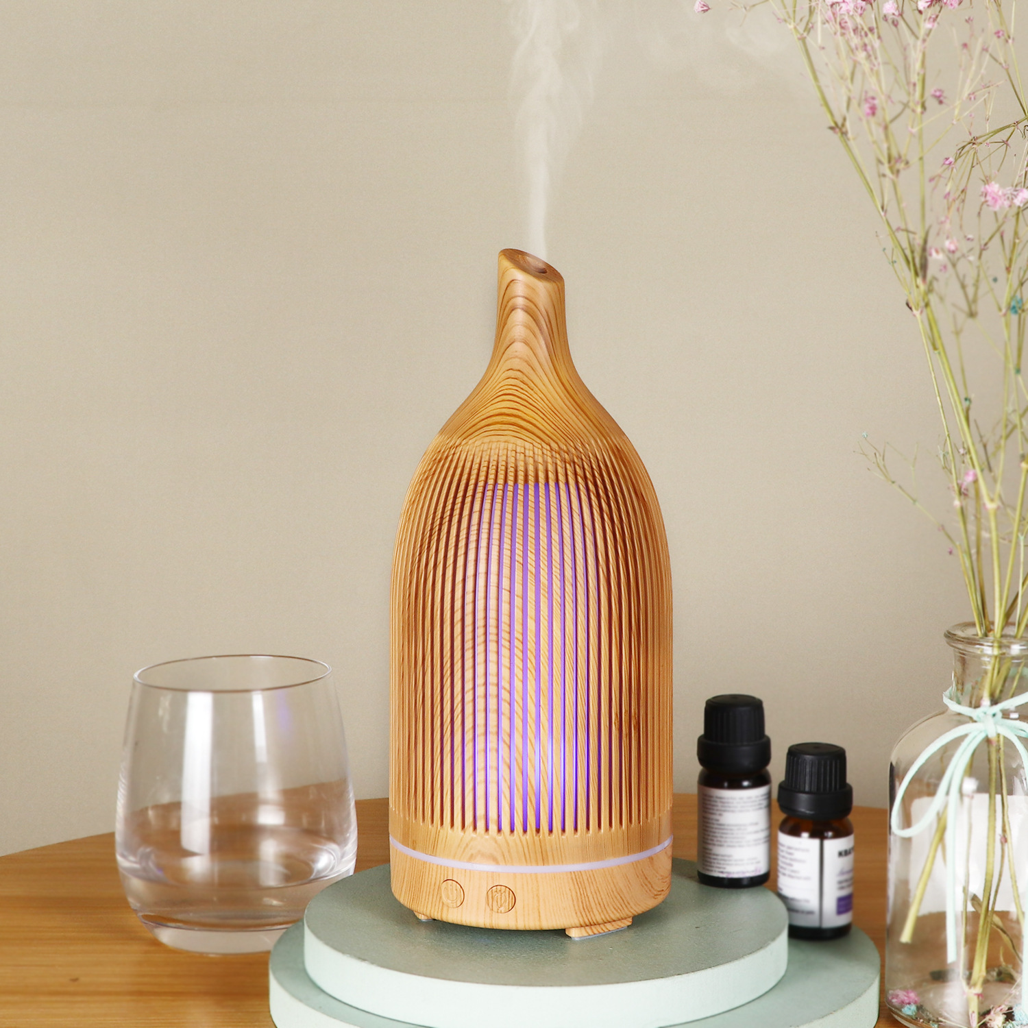 5V Colorful Fragrance Lamp Hollow Aroma Diffuser Ultrasonic Mini Desktop USB Humidifier Wine Bottle Wood Grain Aroma Diffuser