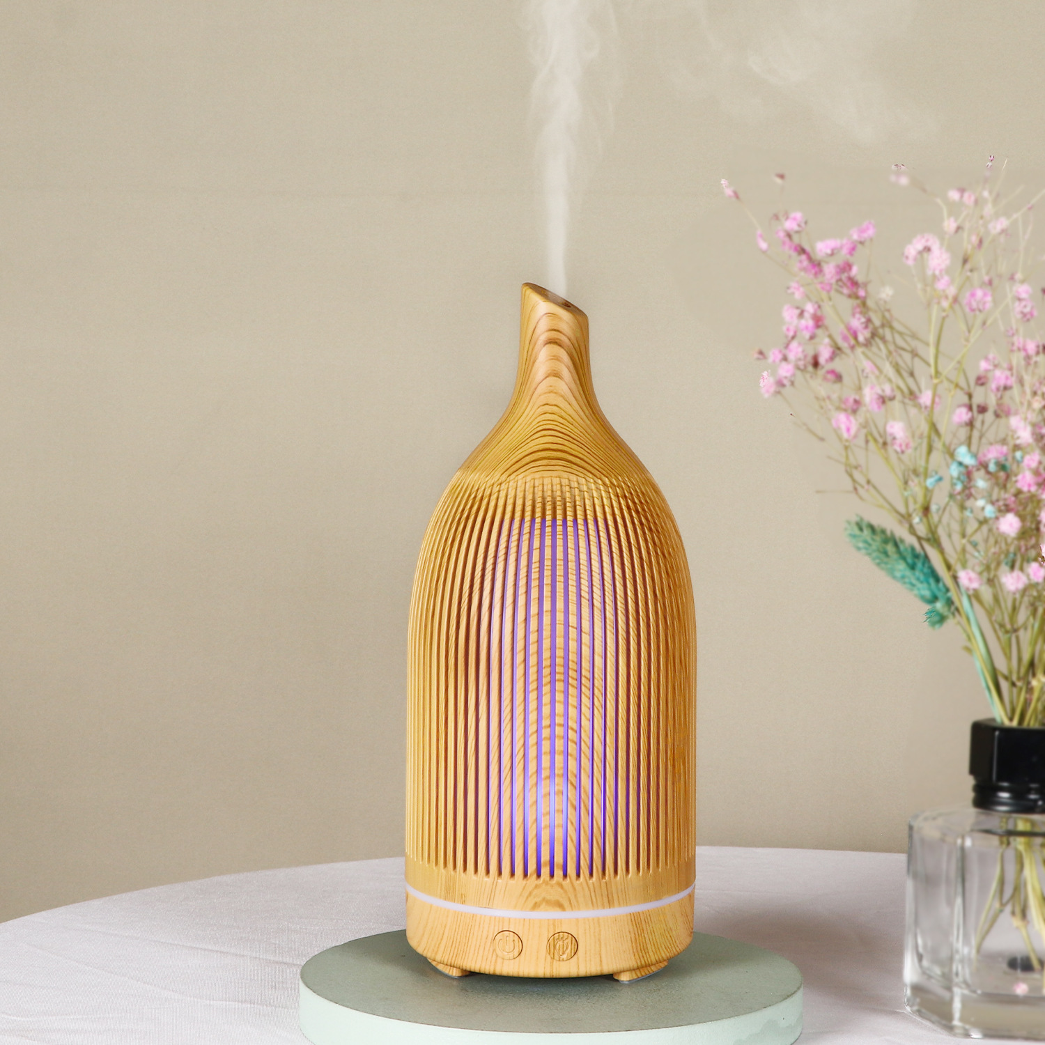 5V Colorful Fragrance Lamp Hollow Aroma Diffuser Ultrasonic Mini Desktop USB Humidifier Wine Bottle Wood Grain Aroma Diffuser