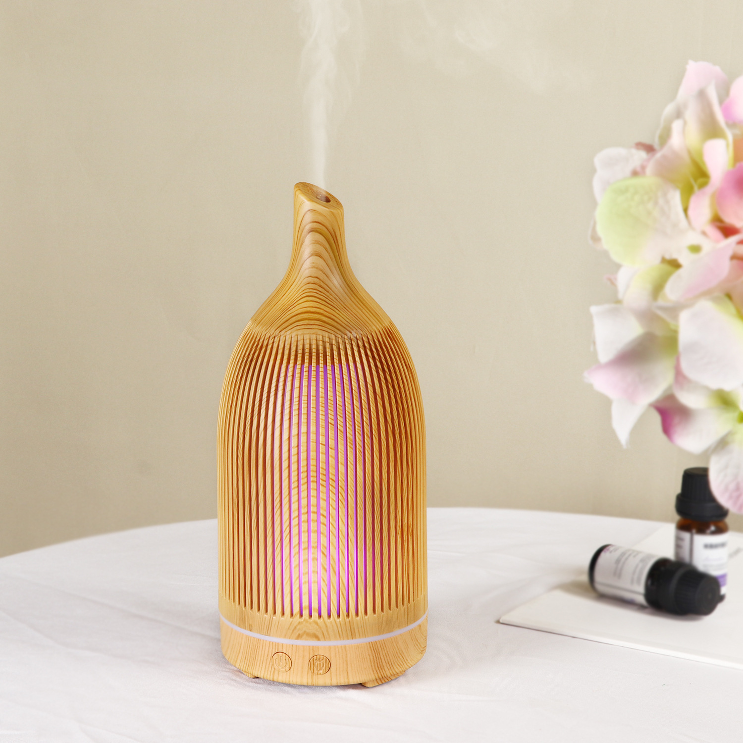 5V Colorful Fragrance Lamp Hollow Aroma Diffuser Ultrasonic Mini Desktop USB Humidifier Wine Bottle Wood Grain Aroma Diffuser