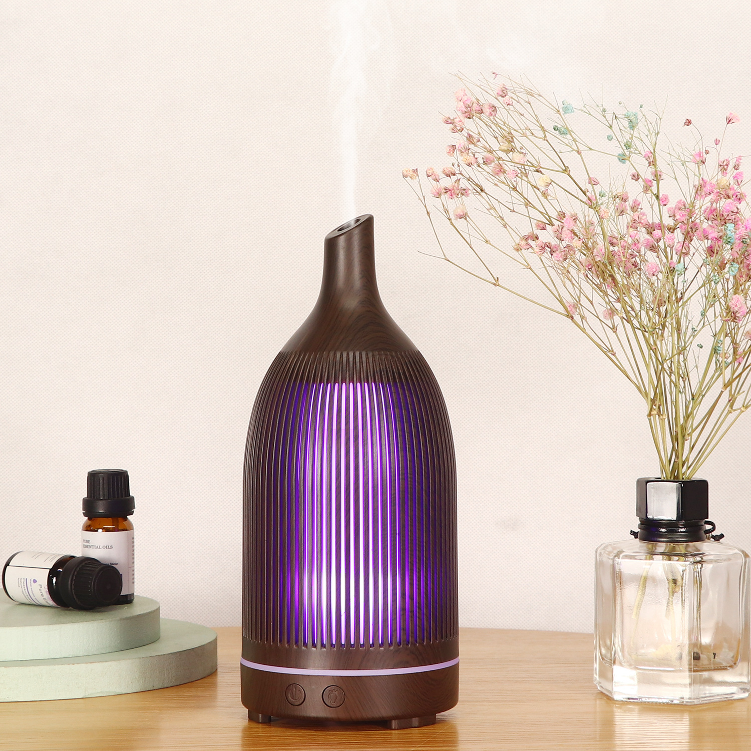 5V Colorful Fragrance Lamp Hollow Aroma Diffuser Ultrasonic Mini Desktop USB Humidifier Wine Bottle Wood Grain Aroma Diffuser
