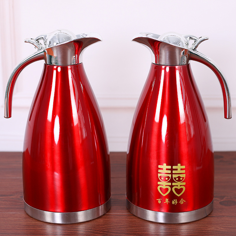 2.0L Wedding Supplies Wedding Thermo Bride Dowry Red Stainless Steel Coffee Maker Thermal Insulation Thermos Bottle Kettle