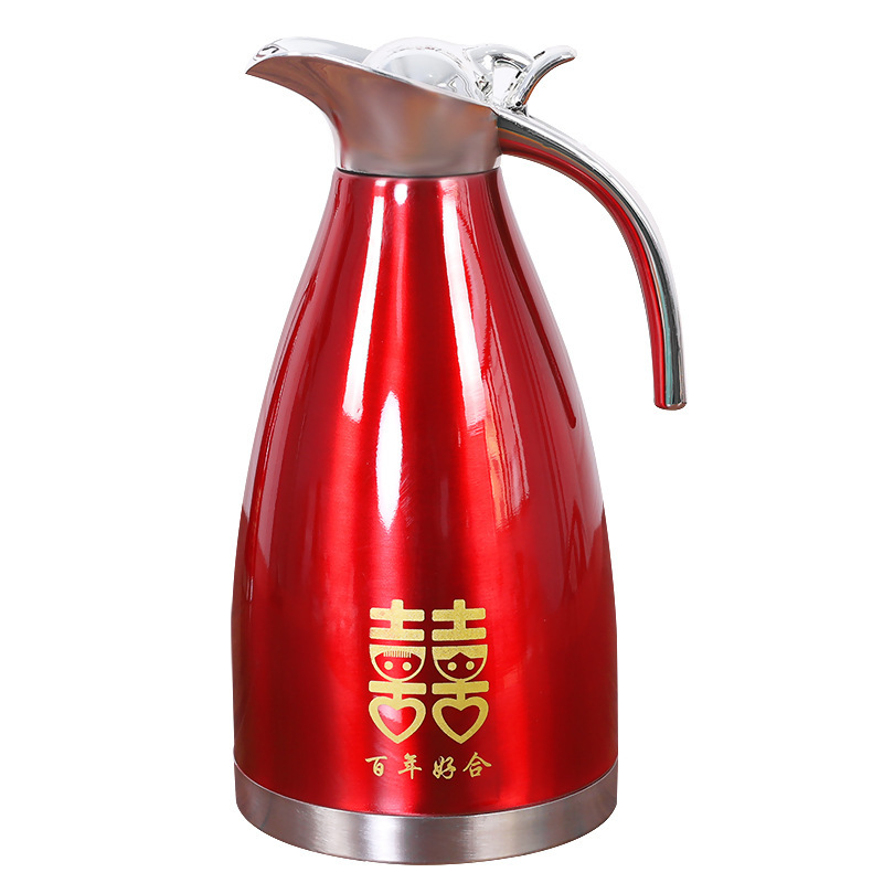 2.0L Wedding Supplies Wedding Thermo Bride Dowry Red Stainless Steel Coffee Maker Thermal Insulation Thermos Bottle Kettle