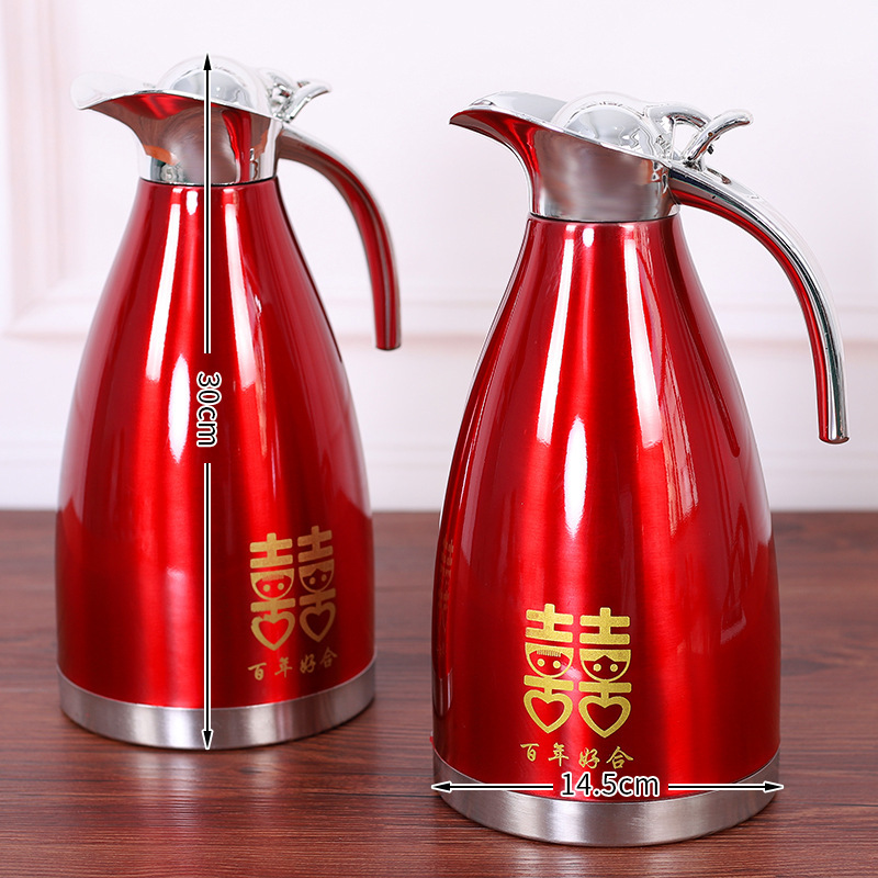 2.0L Wedding Supplies Wedding Thermo Bride Dowry Red Stainless Steel Coffee Maker Thermal Insulation Thermos Bottle Kettle