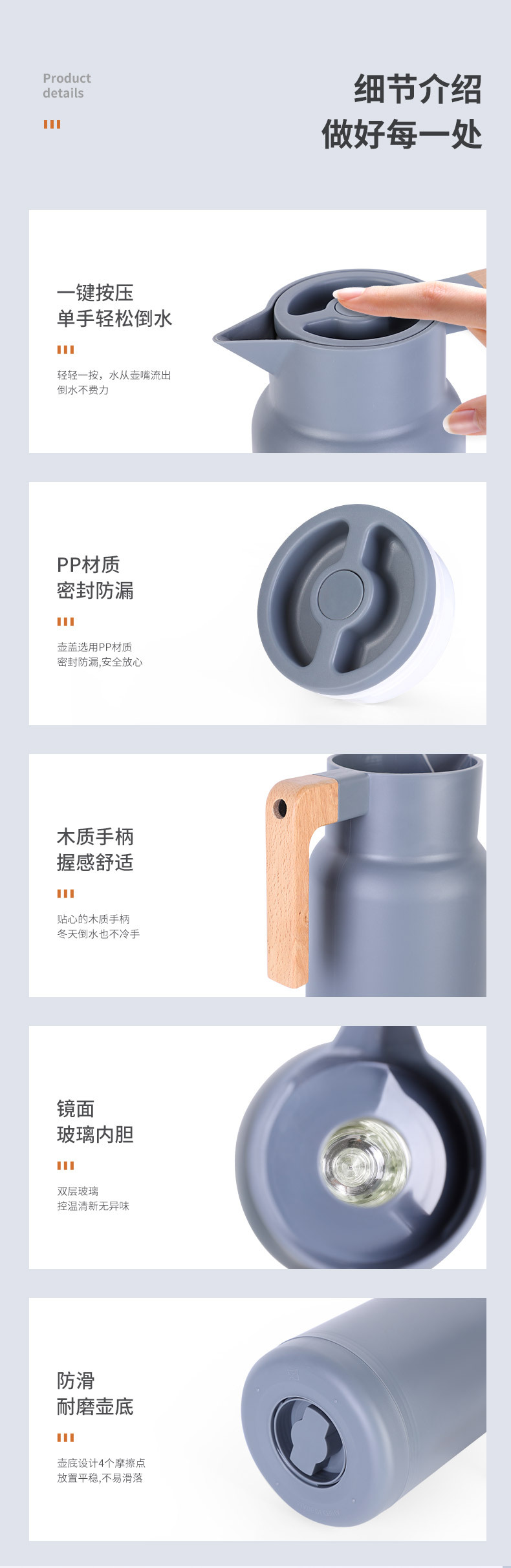 New Double-Layer Plastic Glass Liner Insulation Bottle Thermo Household Large Capacity Heat Preservation Bottle Thermal Insulation Kettle Wholesale
