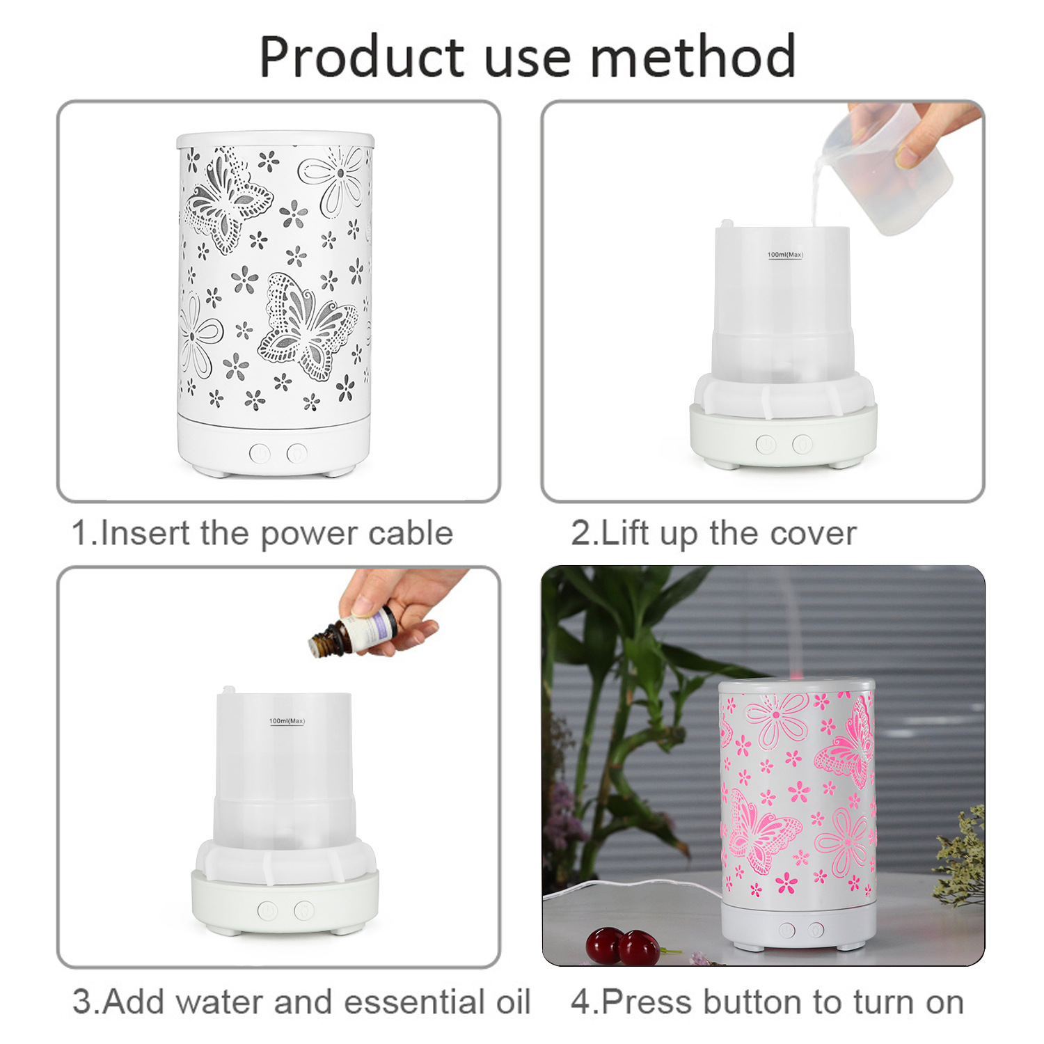 Creative Butterfly Pattern Wrought Iron Aroma Diffuser Mute Humidifier Essential Oil Diffuser Aerosol Dispenser Colorful Fragrance Lamp