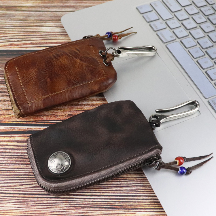 Style HandPainted Color Distressed SkeletonSkin Key Case Card Holder Coin Purse Multifunctional Key Case Storage Bag