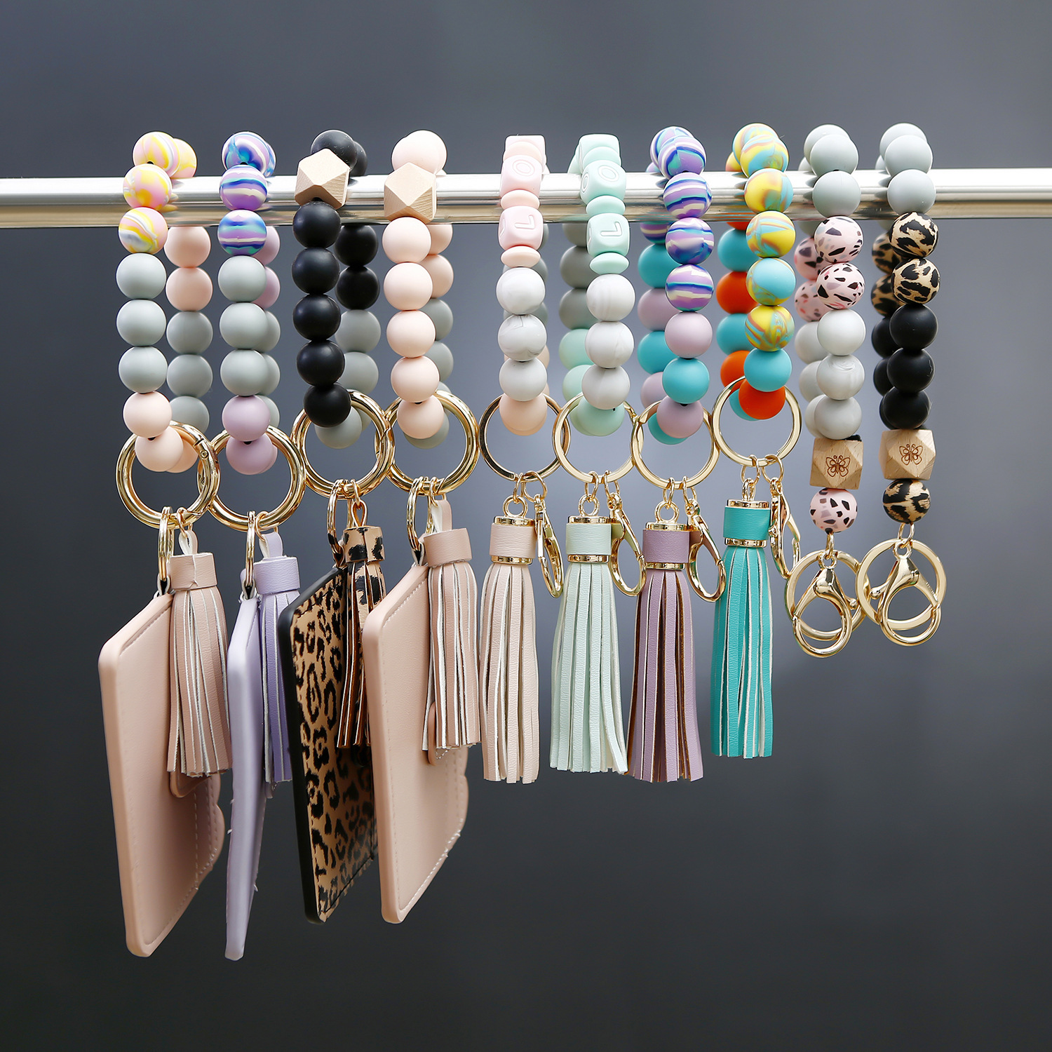 Bracelet Wrist Keychain Foreign Trade Amazon Pu Tassel Card Bag Silicone Fashion Bracelet Bracelet Key Ring