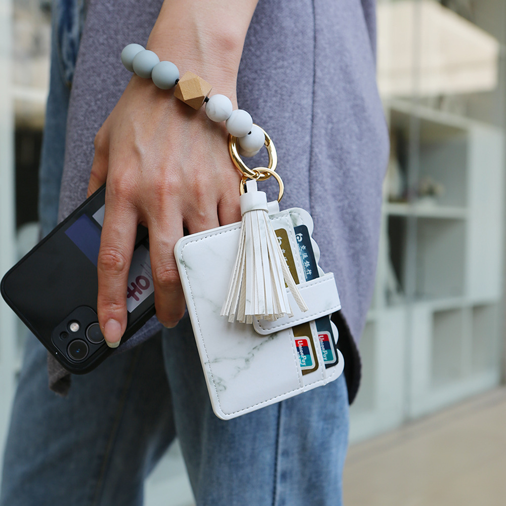 Bracelet Wrist Keychain Foreign Trade Amazon Pu Tassel Card Bag Silicone Fashion Bracelet Bracelet Key Ring