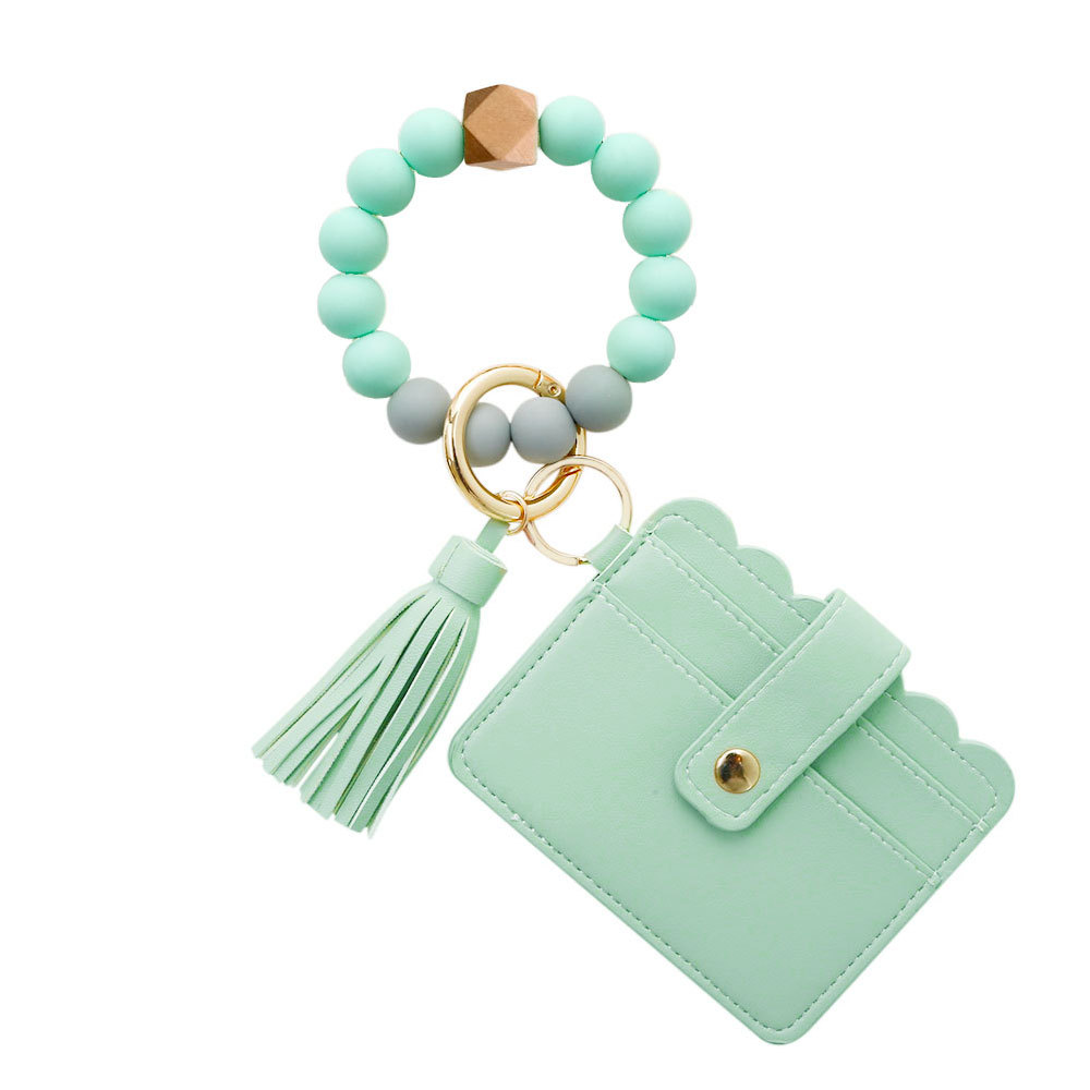 Bracelet Wrist Keychain Foreign Trade Amazon Pu Tassel Card Bag Silicone Fashion Bracelet Bracelet Key Ring