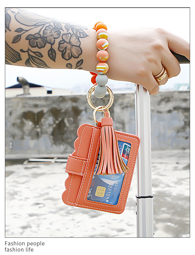 Bracelet Wrist Keychain Foreign Trade Amazon Pu Tassel Card Bag Silicone Fashion Bracelet Bracelet Key Ring