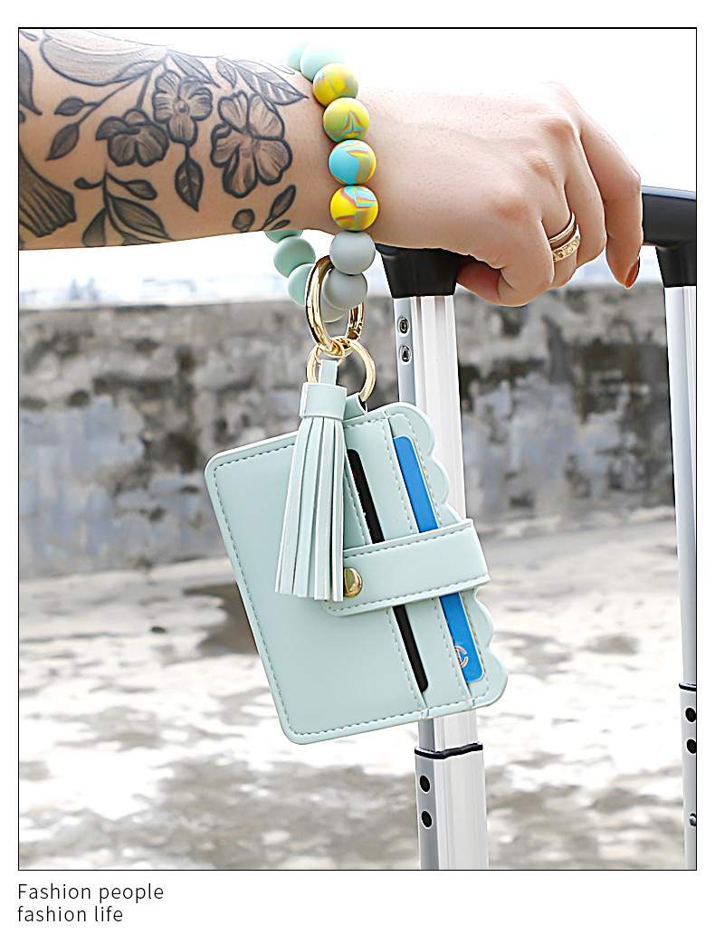 Bracelet Wrist Keychain Foreign Trade Amazon Pu Tassel Card Bag Silicone Fashion Bracelet Bracelet Key Ring