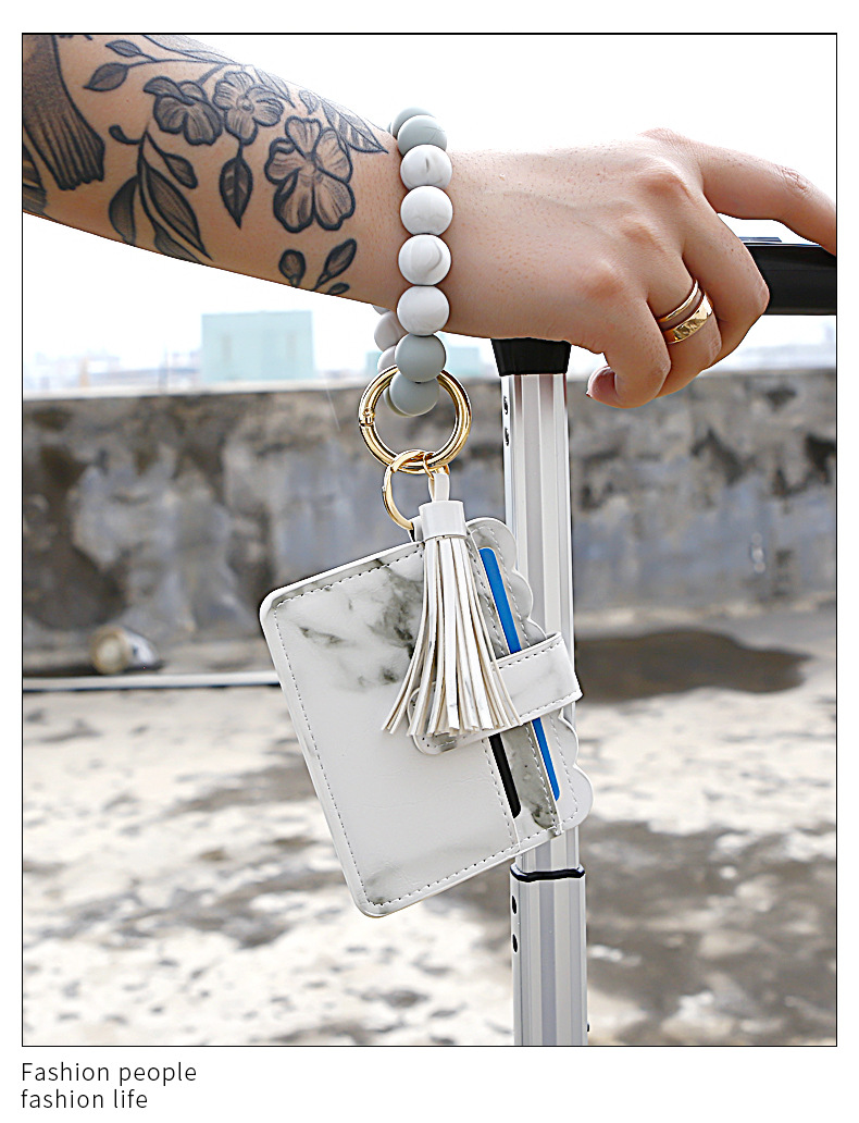 Bracelet Wrist Keychain Foreign Trade Amazon Pu Tassel Card Bag Silicone Fashion Bracelet Bracelet Key Ring