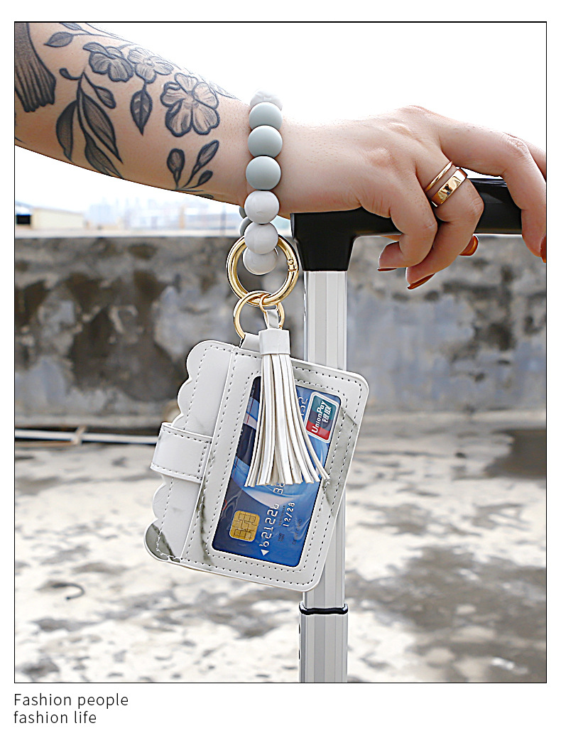 Bracelet Wrist Keychain Foreign Trade Amazon Pu Tassel Card Bag Silicone Fashion Bracelet Bracelet Key Ring