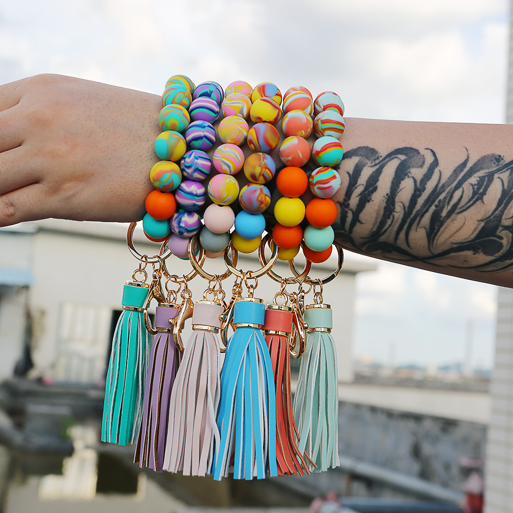 Bracelet Wrist Keychain Foreign Trade Amazon Pu Tassel Card Bag Silicone Fashion Bracelet Bracelet Key Ring