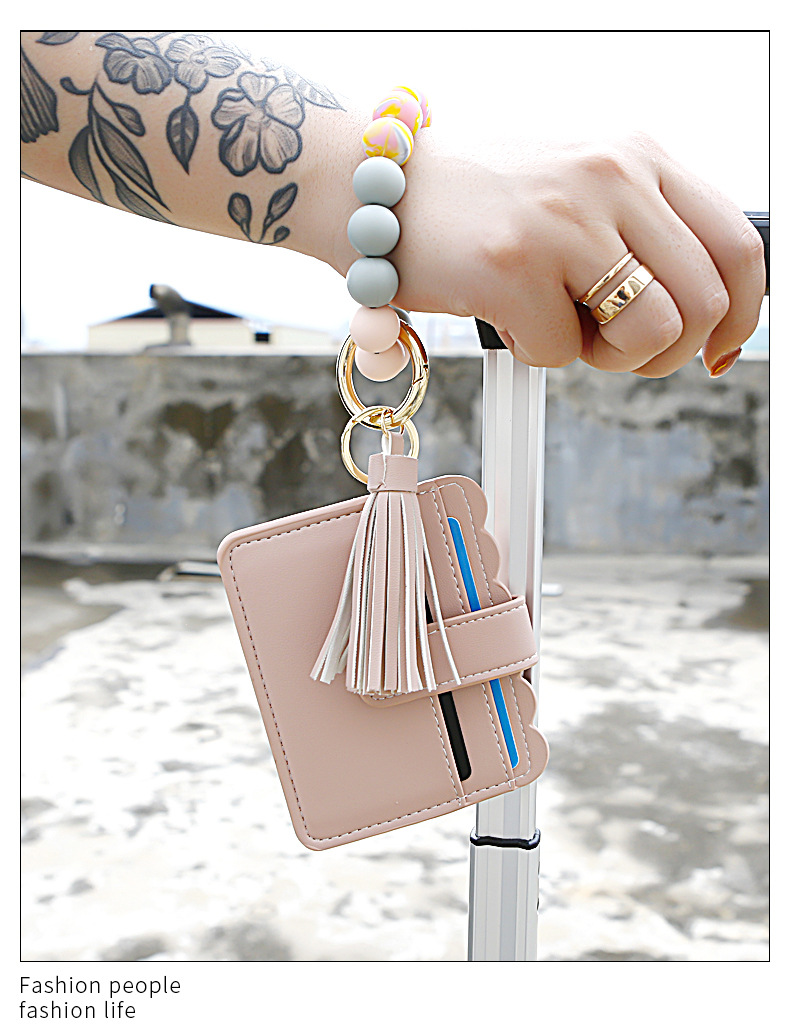 Bracelet Wrist Keychain Foreign Trade Amazon Pu Tassel Card Bag Silicone Fashion Bracelet Bracelet Key Ring