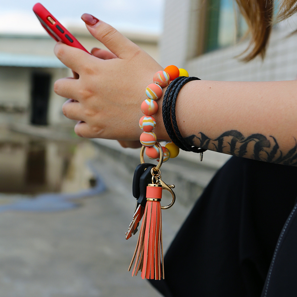 Bracelet Wrist Keychain Foreign Trade Amazon Pu Tassel Card Bag Silicone Fashion Bracelet Bracelet Key Ring