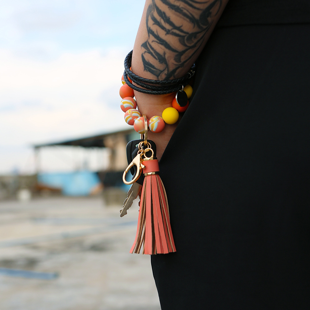 Bracelet Wrist Keychain Foreign Trade Amazon Pu Tassel Card Bag Silicone Fashion Bracelet Bracelet Key Ring