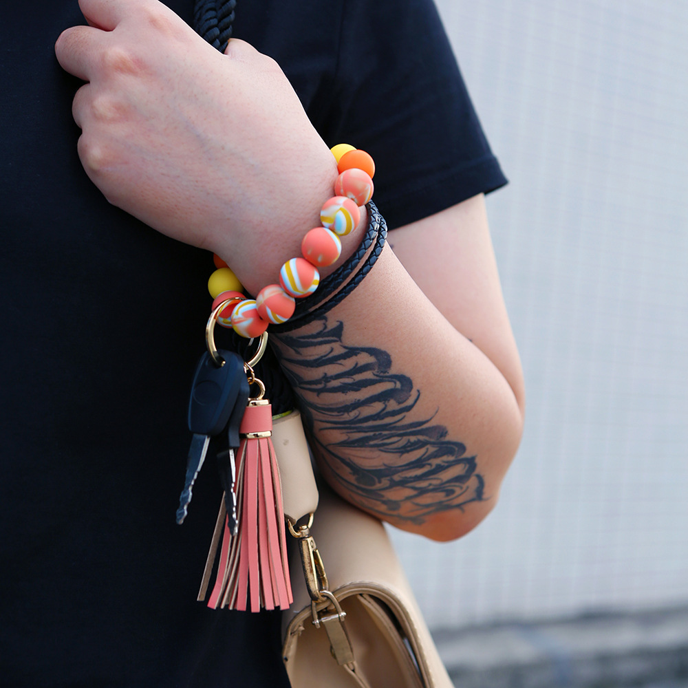 Bracelet Wrist Keychain Foreign Trade Amazon Pu Tassel Card Bag Silicone Fashion Bracelet Bracelet Key Ring