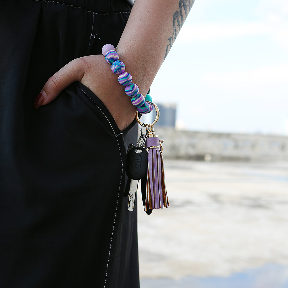 Bracelet Wrist Keychain Foreign Trade Amazon Pu Tassel Card Bag Silicone Fashion Bracelet Bracelet Key Ring