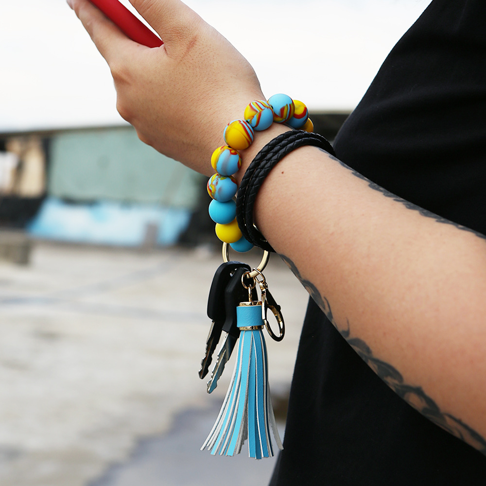 Bracelet Wrist Keychain Foreign Trade Amazon Pu Tassel Card Bag Silicone Fashion Bracelet Bracelet Key Ring