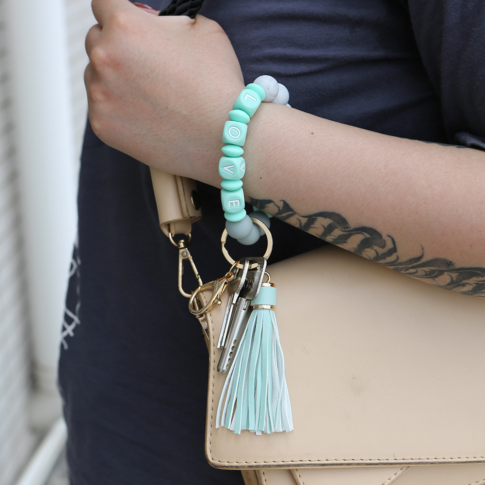 Bracelet Wrist Keychain Foreign Trade Amazon Pu Tassel Card Bag Silicone Fashion Bracelet Bracelet Key Ring