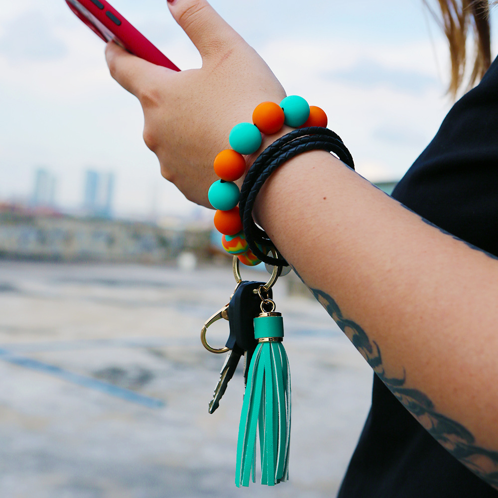 Bracelet Wrist Keychain Foreign Trade Amazon Pu Tassel Card Bag Silicone Fashion Bracelet Bracelet Key Ring