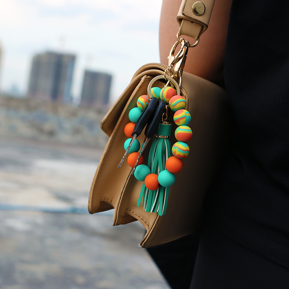 Bracelet Wrist Keychain Foreign Trade Amazon Pu Tassel Card Bag Silicone Fashion Bracelet Bracelet Key Ring