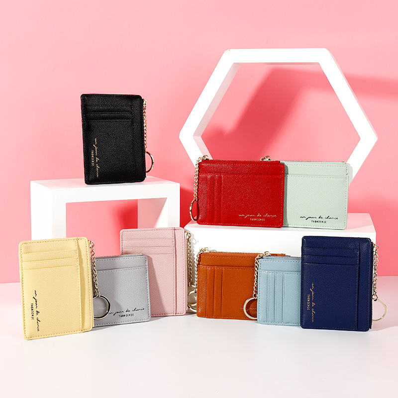 Cassim Paragraph Zipper Lady Purse Korean Version of the Mini Keychain Small Purse Multiple Card Slots Card Wallet