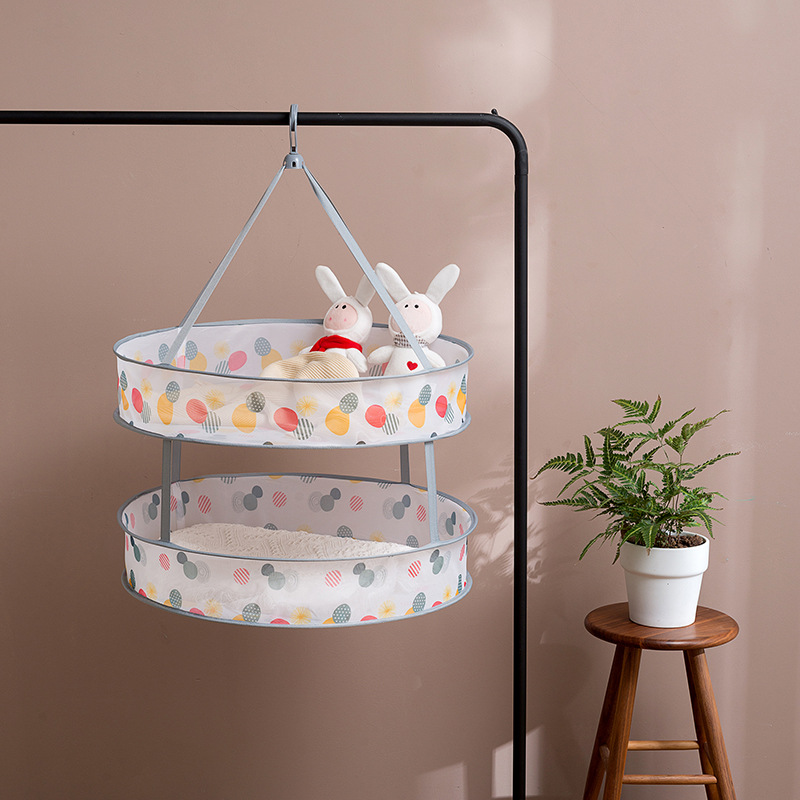 H786 Folding Clothes Basket Hang the Clothes Artifact Tile Drying Net Double Layer Drying Clothes Net Sweater Laundry Basket Net Pocket