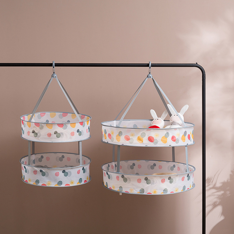 H786 Folding Clothes Basket Hang the Clothes Artifact Tile Drying Net Double Layer Drying Clothes Net Sweater Laundry Basket Net Pocket