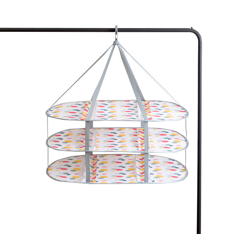 H786 Folding Clothes Basket Hang the Clothes Artifact Tile Drying Net Double Layer Drying Clothes Net Sweater Laundry Basket Net Pocket