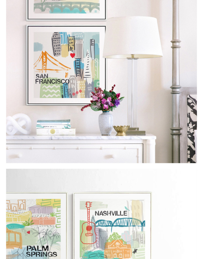 Modern adornment picture is the watercolor living room hang painting the world city architecture landscape painting of north European study.