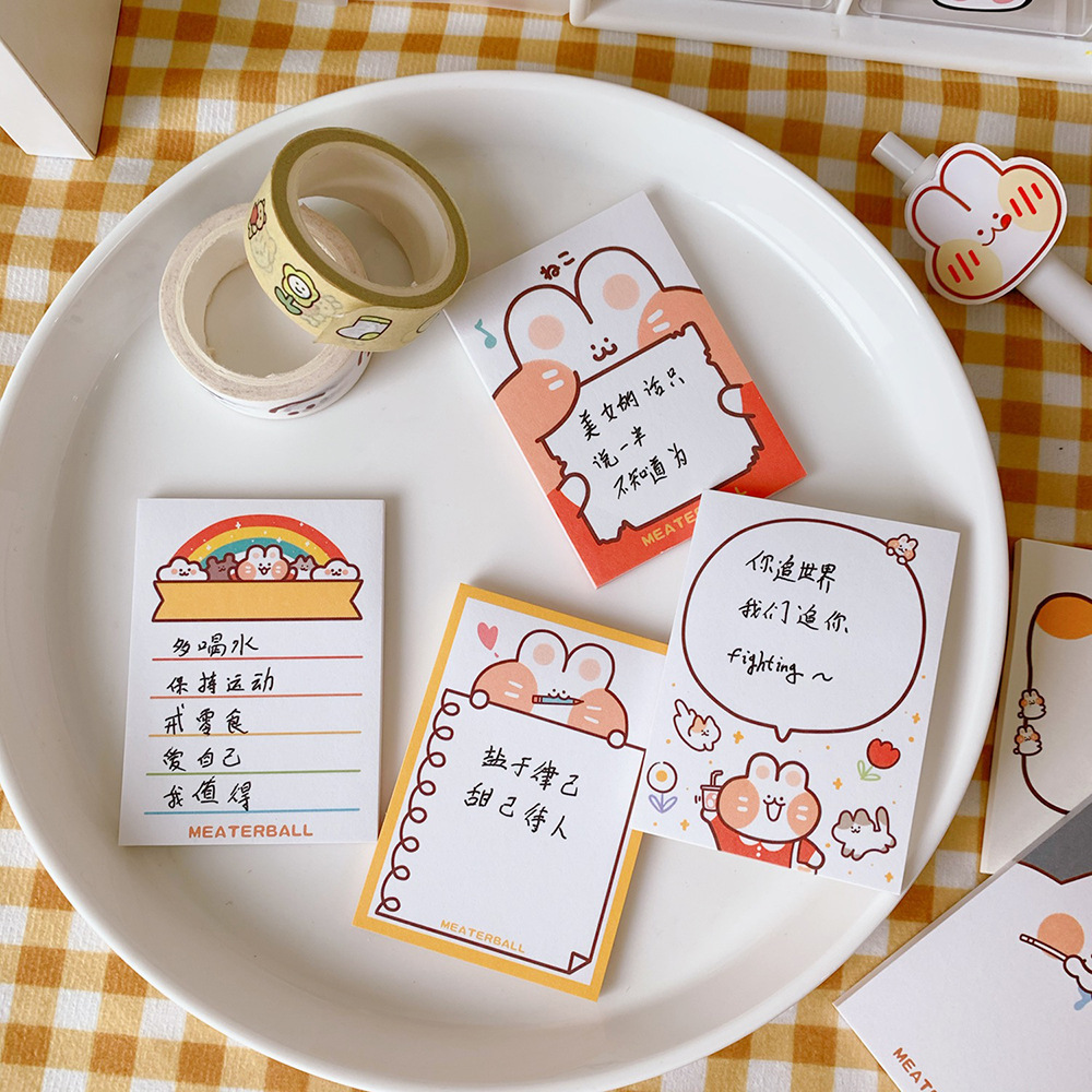 Korean Style in Cute Mengmeng Bunny Notepad Tearable Portable Notes Left Sticky Notes Memo Notepad Mini Book