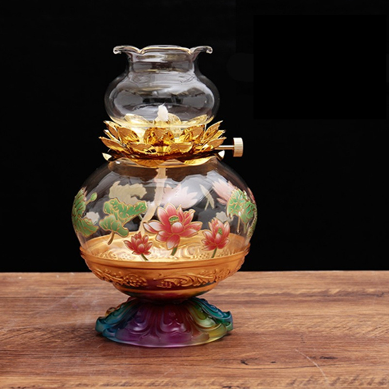 Buddha Worshiping Lamp Chinese Character Fo Lotus Lantern Household Lamp Buddha Lamp Butter Lamp Holder Buddha Front Candlestick Liquid Oil Lamp