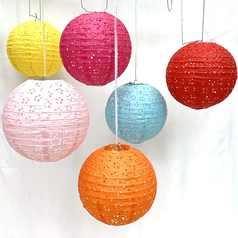 Portable Falling Water Chinese Lantern Festival Party Birthday Decoration Folding round Hollow Chinese Lantern Whole