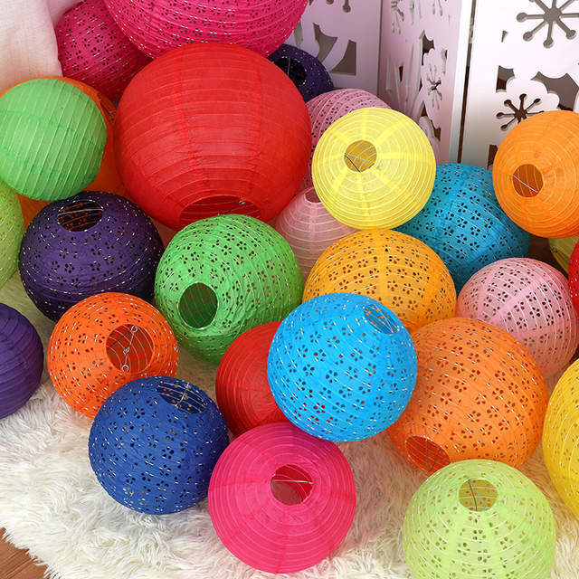 Portable Falling Water Chinese Lantern Festival Party Birthday Decoration Folding round Hollow Chinese Lantern Whole