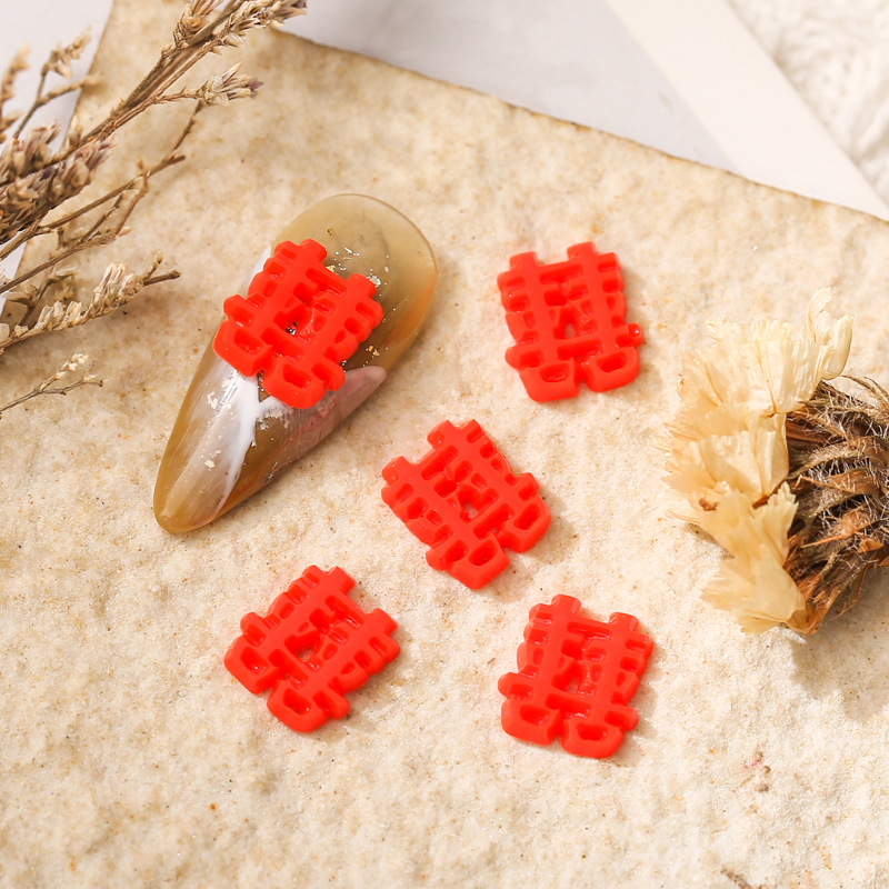 New Year Manicure Tiger Chinese Red Year of the Tiger Festive Lantern Chinese Knot Ping An Fu Character Resin Small Size Nail Jewelry