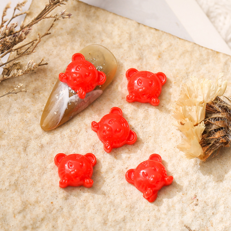 New Year Manicure Tiger Chinese Red Year of the Tiger Festive Lantern Chinese Knot Ping An Fu Character Resin Small Size Nail Jewelry