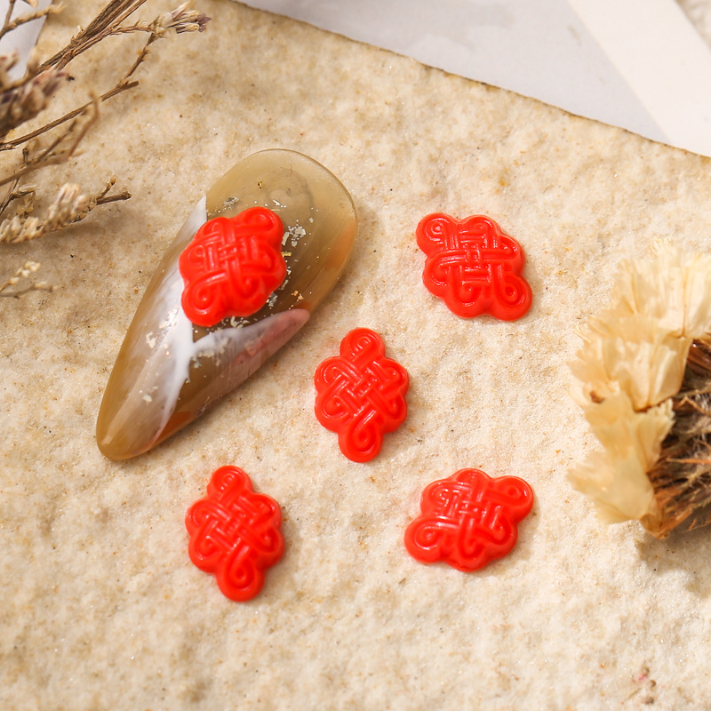 New Year Manicure Tiger Chinese Red Year of the Tiger Festive Lantern Chinese Knot Ping An Fu Character Resin Small Size Nail Jewelry