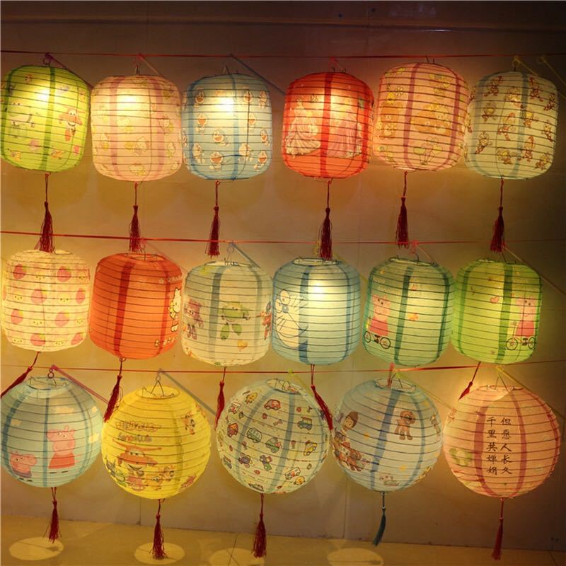 Festive Lantern Children's Folding Light Luminous Toy Paper Ornament Chinese Lantern Atmosphere Color Paper Lantern