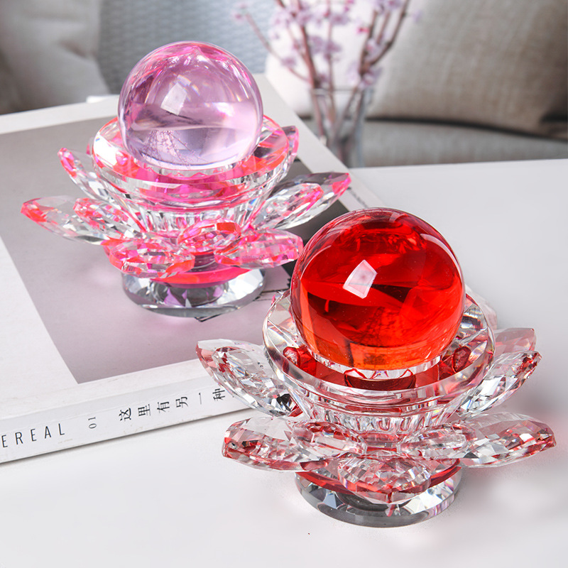 Rotatable Crystal Lotus Candlestick with Ball Counter Decoration Home Chinese Buddhist Buddha Lotus Lantern
