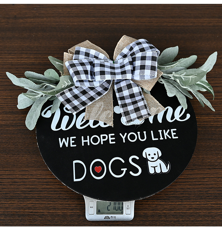 New American Country Wooden Doorplate Plaid Bow Home Wall Decoration Garland Door Decoration DogCAT New American Country Wooden Doorplate Plaid Bow Home Wall Decoration Garland Door Decoration DogCAT
