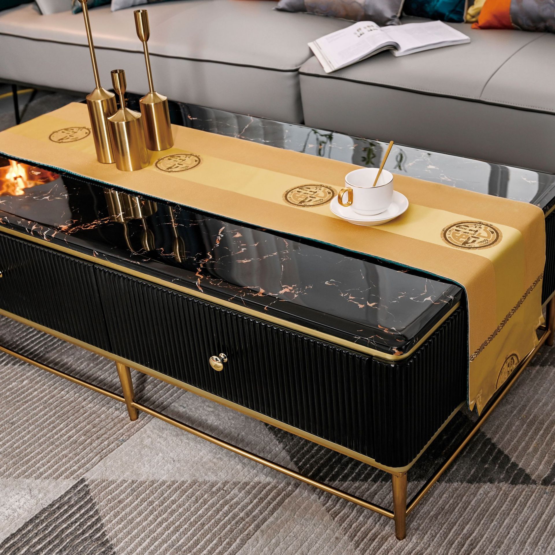 Factory Direct Sales High-Precision Jacquard Table Runner Modern Chinese Fu Character Living Room Restaurant Hotel Tablecloth and Coffee Table Cloth