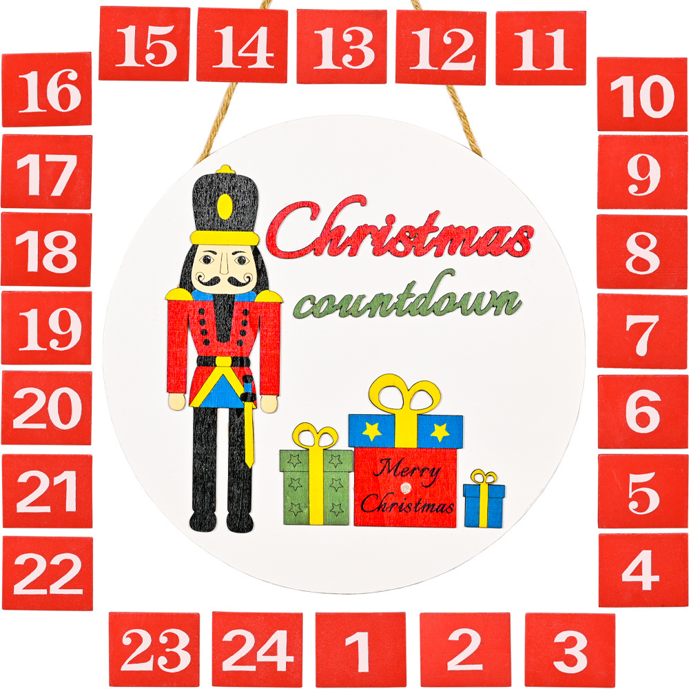 Christmas Decoration Walnut Soldiers Doorplate Door Hanging Christmas Countdown Calendar Garland Cross-Border New Product