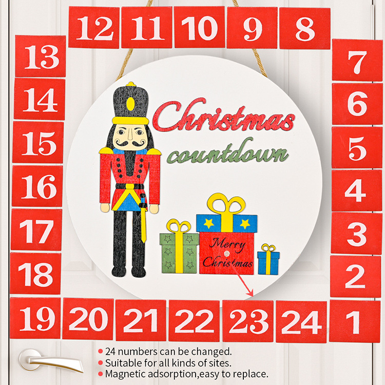 Christmas Decoration Walnut Soldiers Doorplate Door Hanging Christmas Countdown Calendar Garland Cross-Border New Product