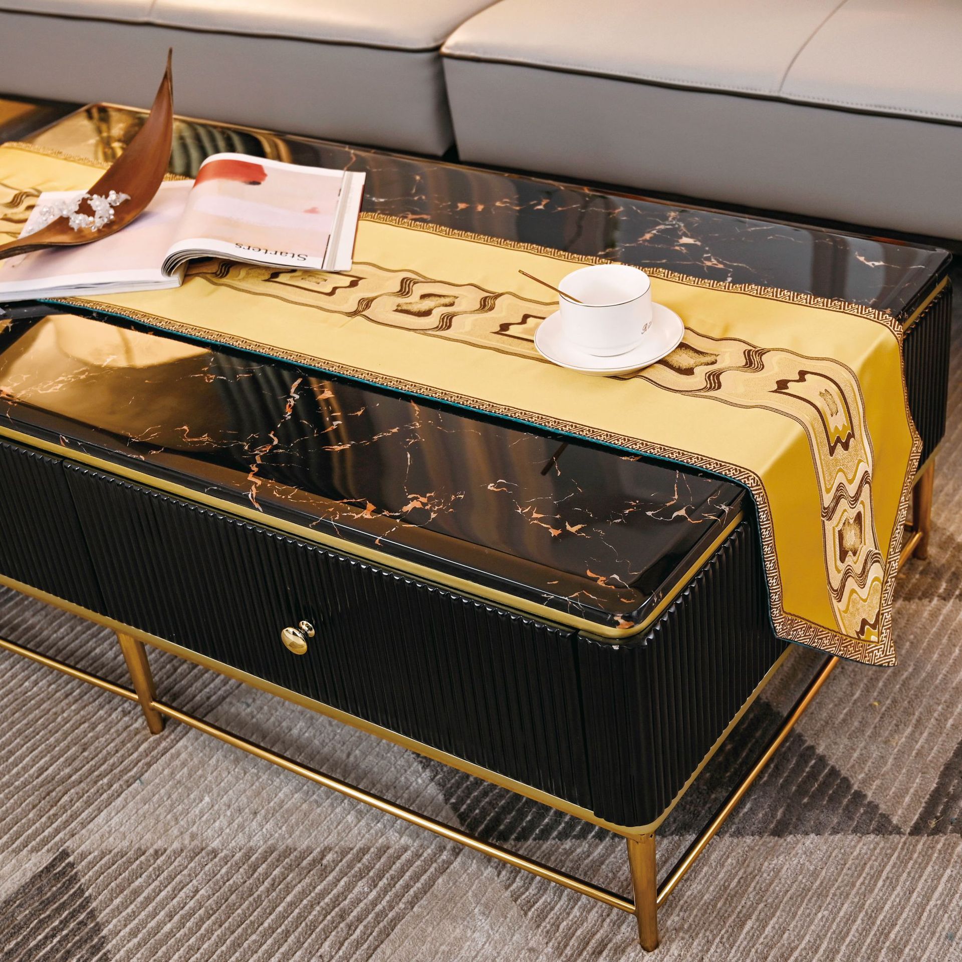 Factory Direct Sales Abstract High Precision Jacquard Table Runner Modern Light Luxury Model Room Hotel Home Tablecloth Tablemat