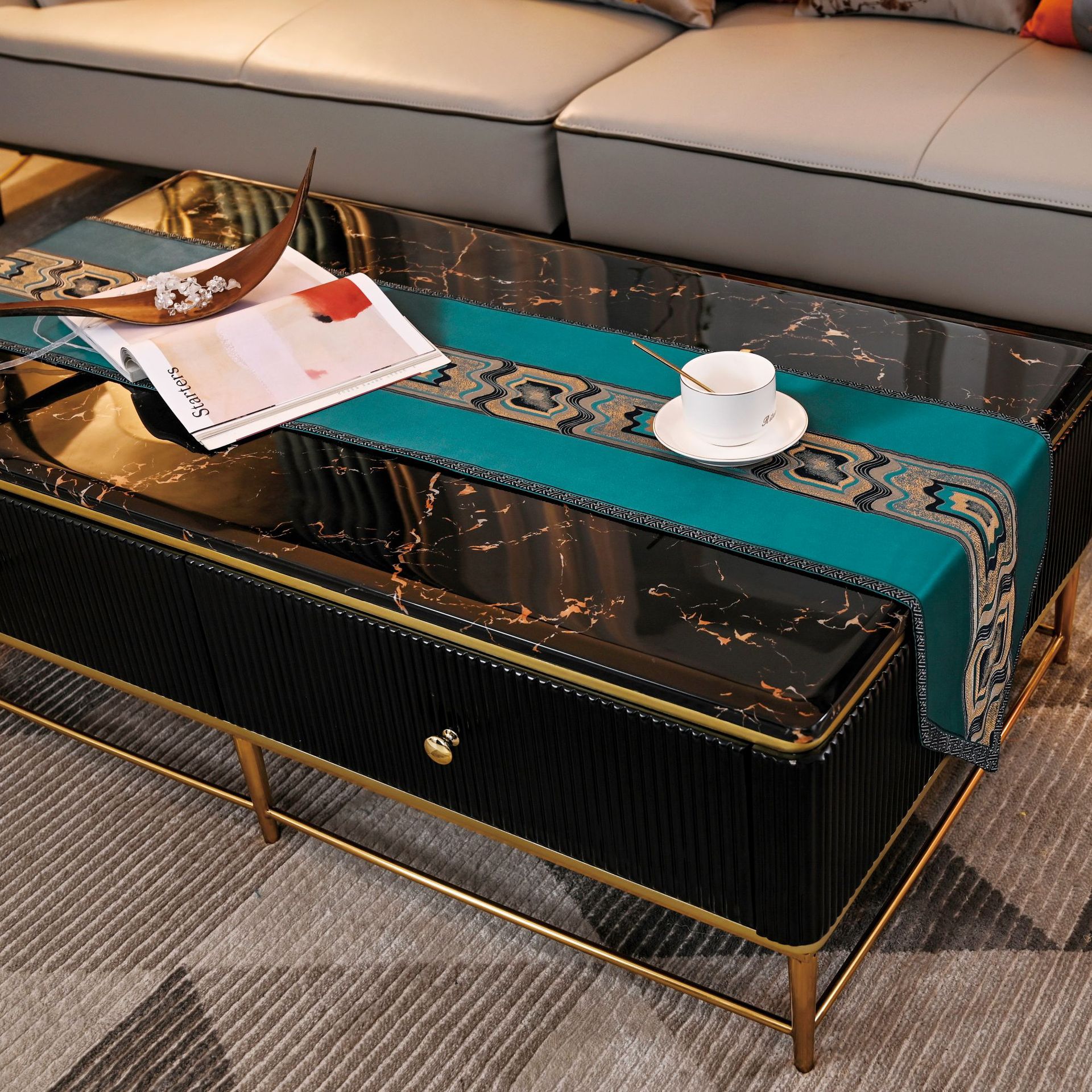 Factory Direct Sales Abstract High Precision Jacquard Table Runner Modern Light Luxury Model Room Hotel Home Tablecloth Tablemat