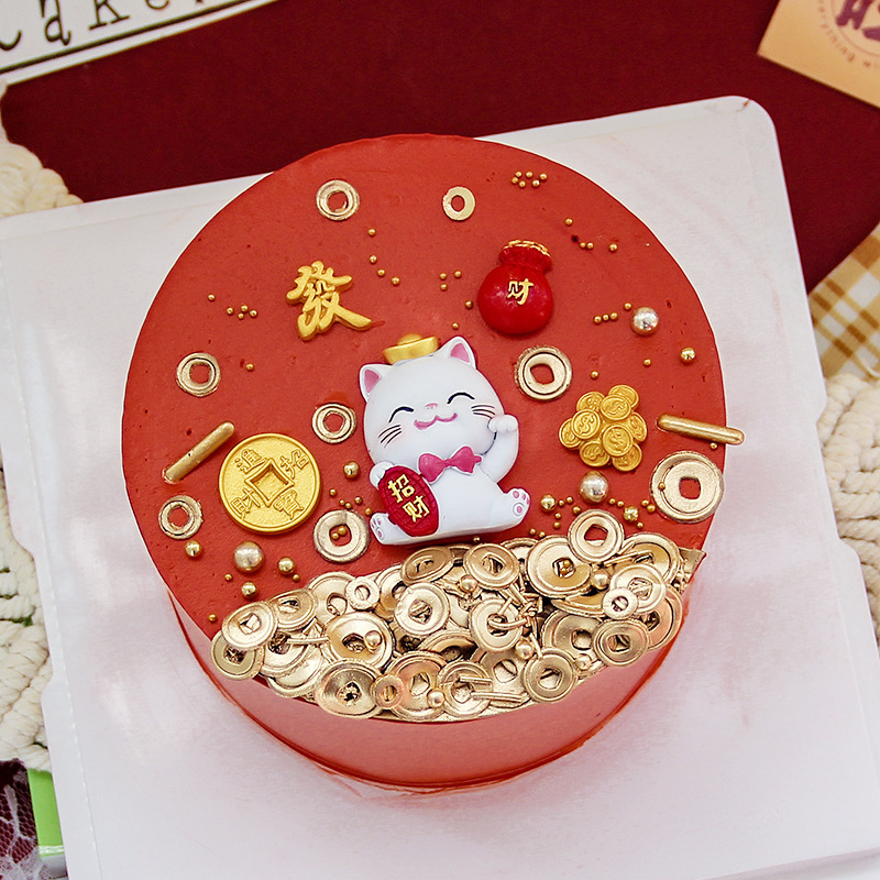 New Year Celebration Lucky Cat Rich Cat Doll Decoration Fortune Gold Coin Lucky Bag New Year Cake Decoration Supplies