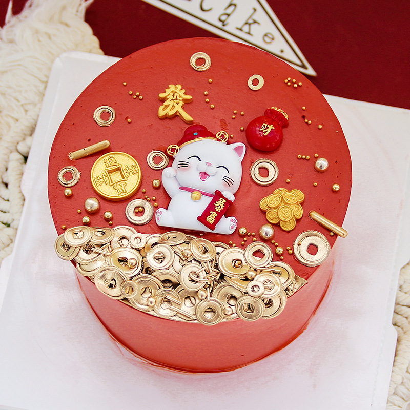 New Year Celebration Lucky Cat Rich Cat Doll Decoration Fortune Gold Coin Lucky Bag New Year Cake Decoration Supplies